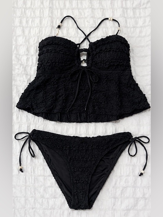 Other - Black Textured Tankini Swimsuit Set